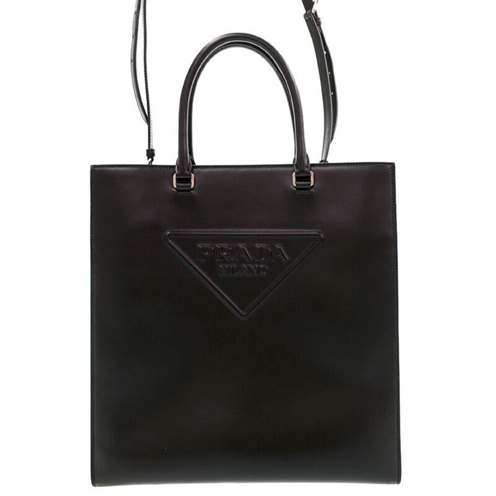 Prada Triangle Logo Tote Bag black soft calf leather